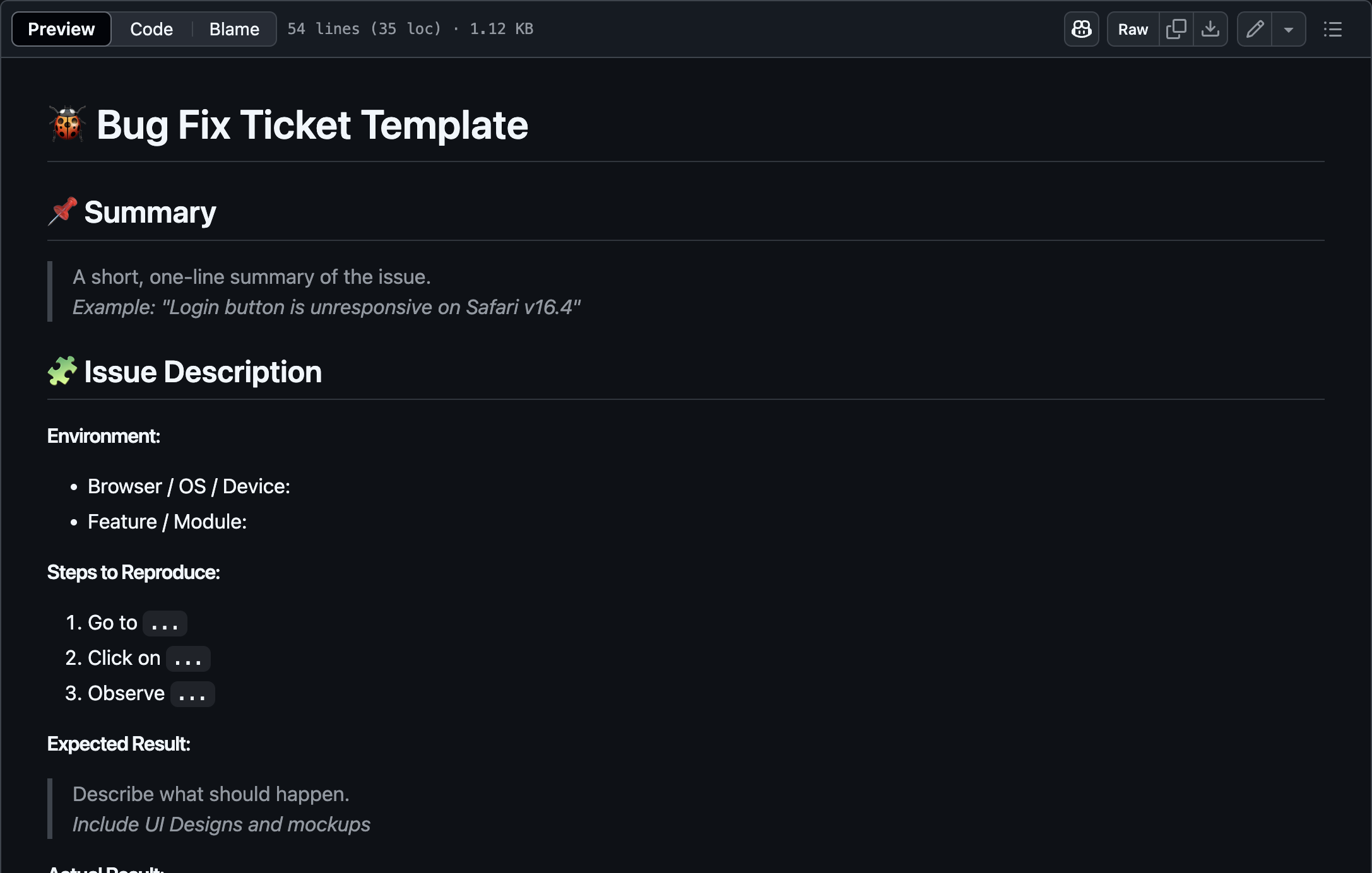 Bug Report Template