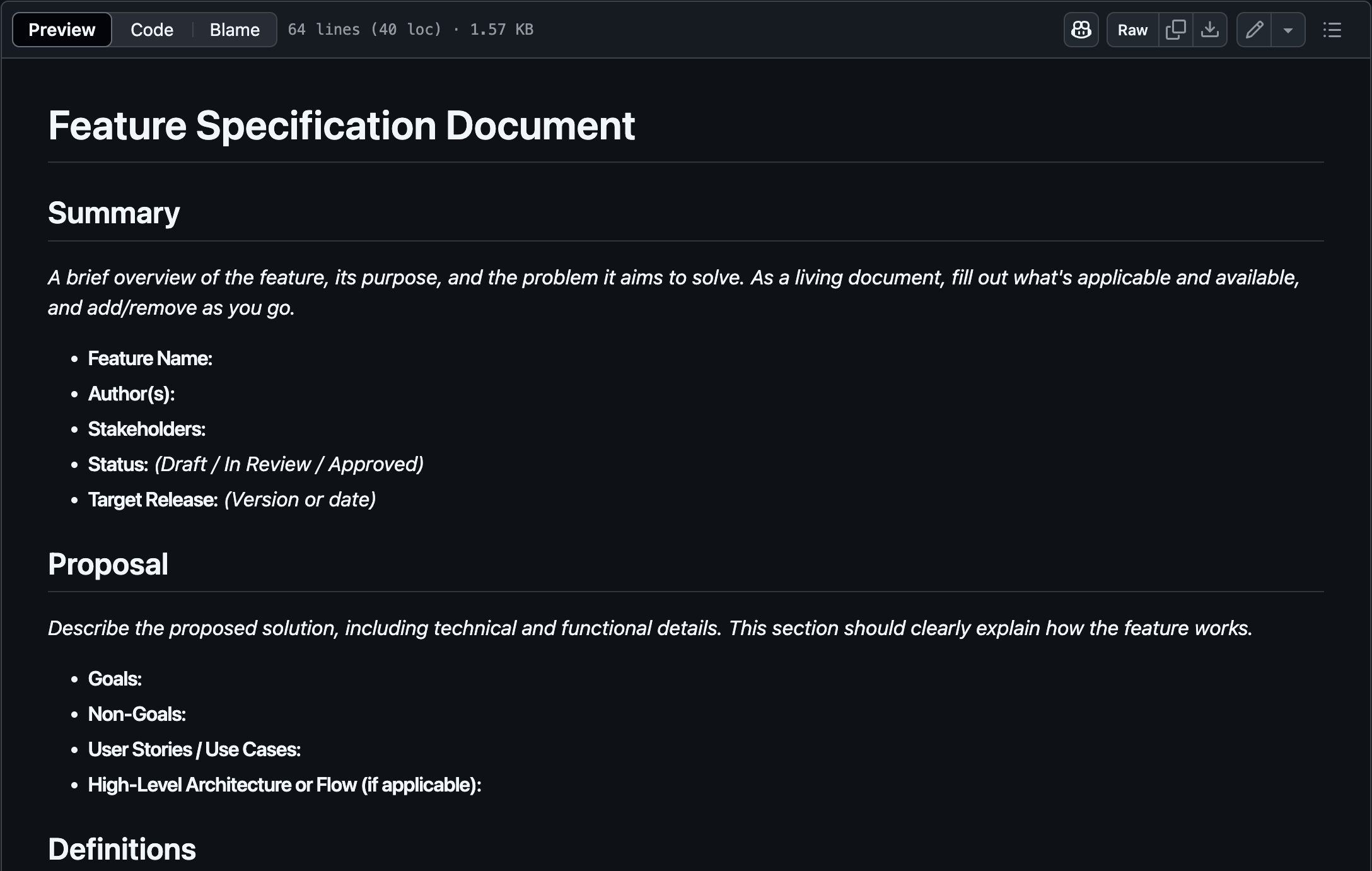 Feature specfication