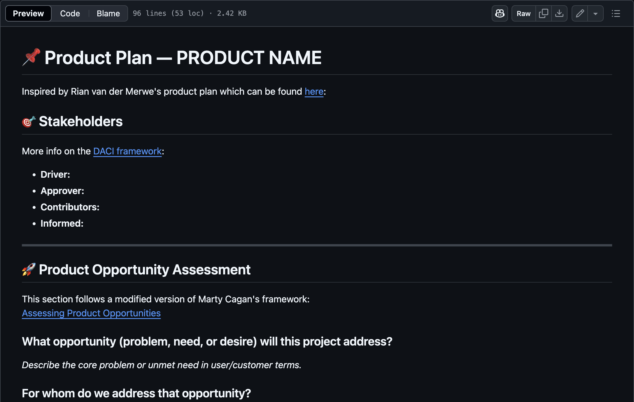 Product Plan Template